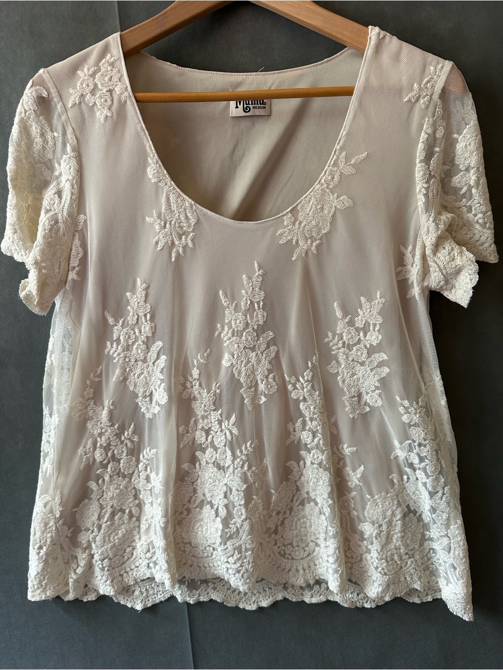 Show Me Your Mumu Lola Top White Lace Sheer Floral Crochet Medium